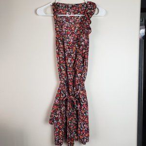 Blue Orange/Pink Floral Dress with Asymmetrical ruffle.